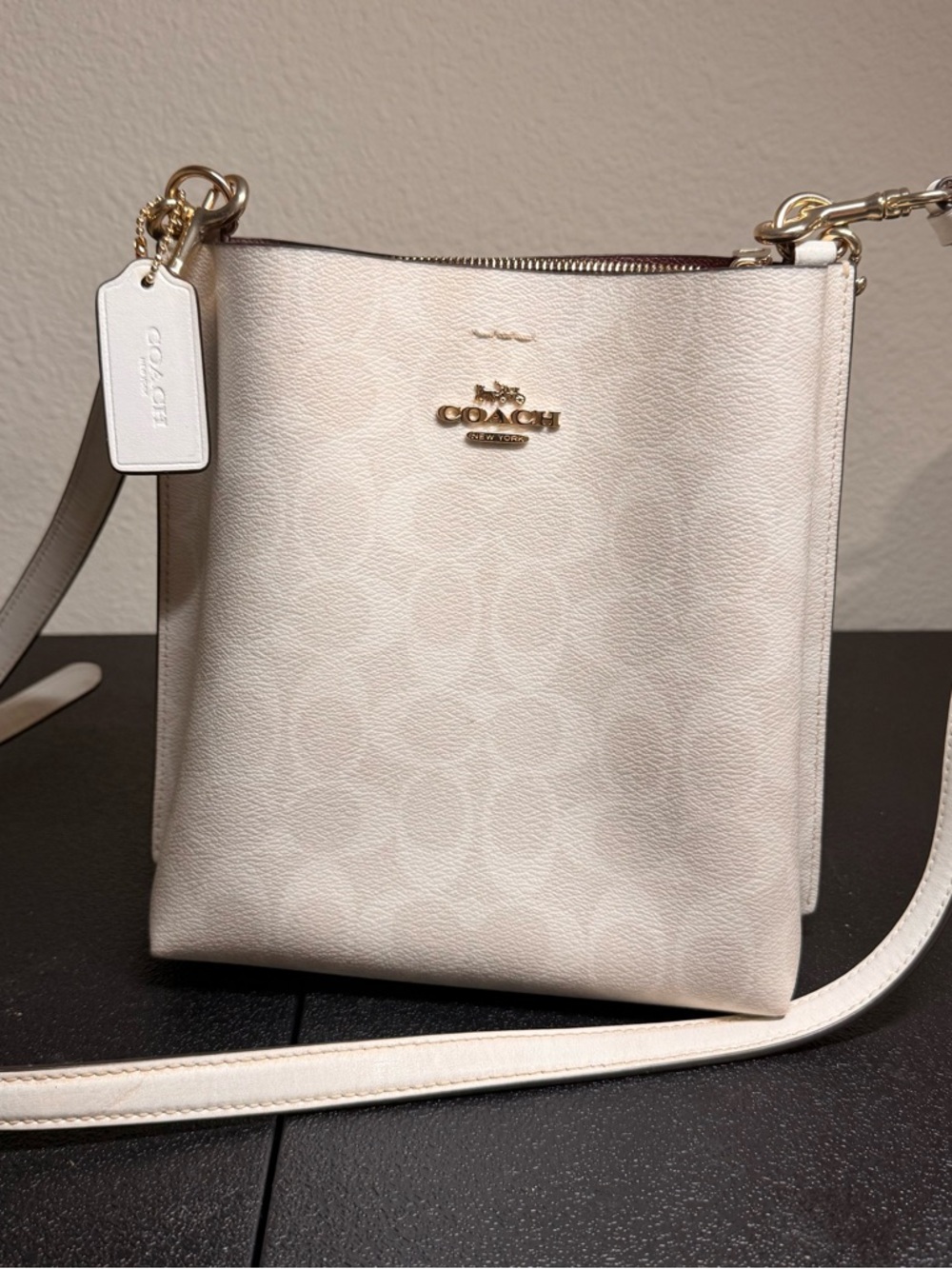 Coach Signature Pebble Leather Crossbody in White - Picture 2 of 6